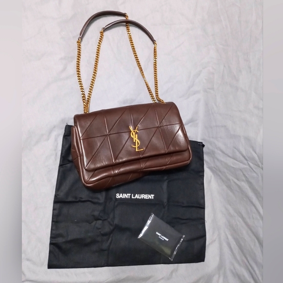 NWT YVES SAINT LAURENT JAMIE LAMBSKIN SLIDING CHAIN BAG, DARK GANACHE ~AUTHENTIC - Picture 3 of 16